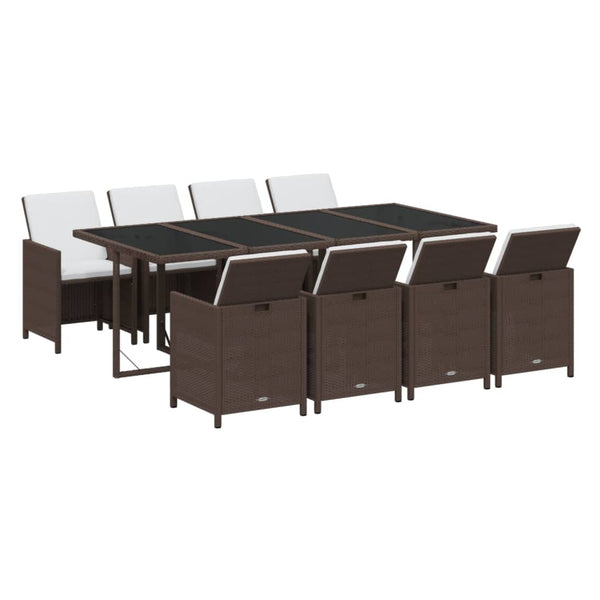vidaXL 9-piece Garden Dining Set with Cushions Poly Rattan Brown