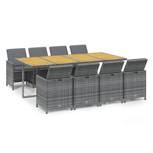 vidaXL 9-piece Garden Dining Set with Cushions Poly Rattan Grey