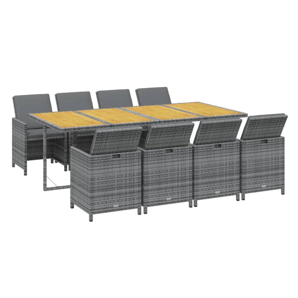 vidaXL 9-piece Garden Dining Set with Cushions Poly Rattan Grey