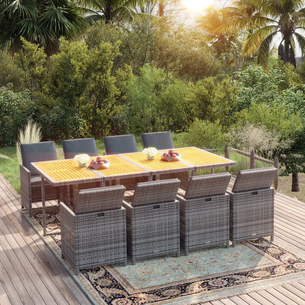 vidaXL 9-piece Garden Dining Set with Cushions Poly Rattan Grey