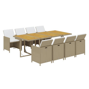 vidaXL 9-piece Garden Dining Set with Cushions Poly Rattan Beige