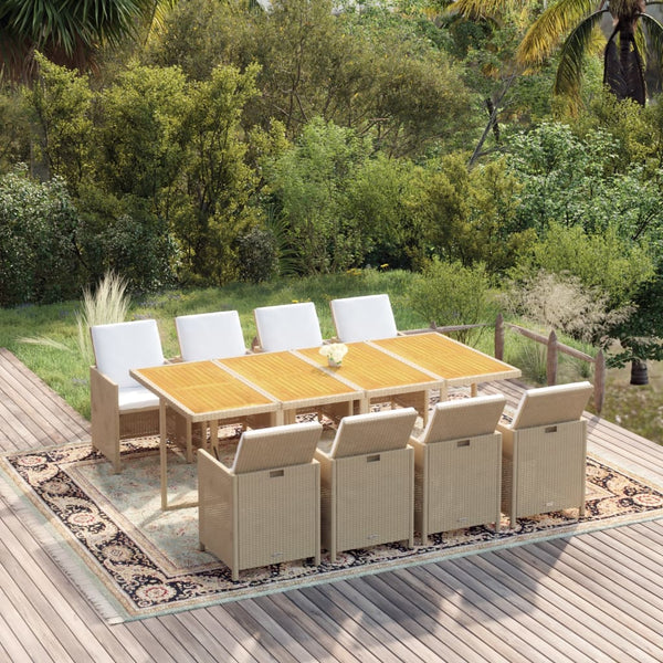 vidaXL 9-piece Garden Dining Set with Cushions Poly Rattan Beige