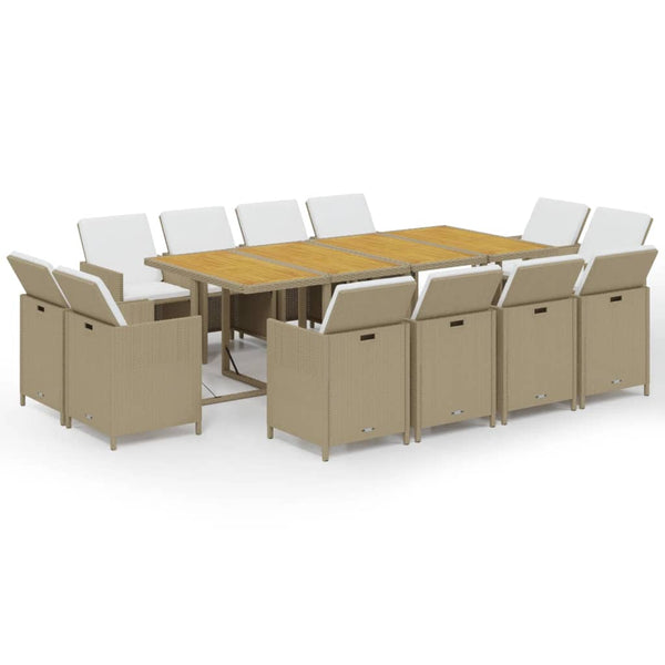 vidaXL 13-Piece Garden Dining Set with Cushions Poly Rattan Beige