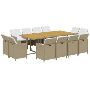 vidaXL 13-Piece Garden Dining Set with Cushions Poly Rattan Beige