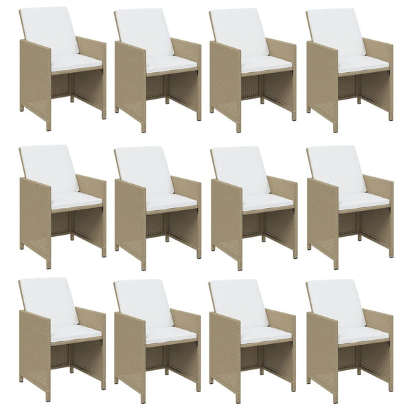 vidaXL 13-Piece Garden Dining Set with Cushions Poly Rattan Beige