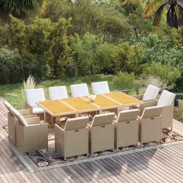 vidaXL 13-Piece Garden Dining Set with Cushions Poly Rattan Beige