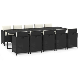 vidaXL 11-Piece Garden Dining Set with Cushions Poly Rattan Black