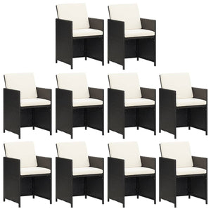 vidaXL 11-Piece Garden Dining Set with Cushions Poly Rattan Black