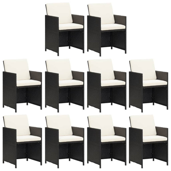 vidaXL 11-Piece Garden Dining Set with Cushions Poly Rattan Black