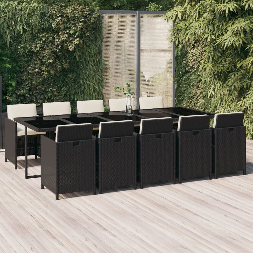vidaXL 11-Piece Garden Dining Set with Cushions Poly Rattan Black