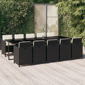 vidaXL 11-Piece Garden Dining Set with Cushions Poly Rattan Black
