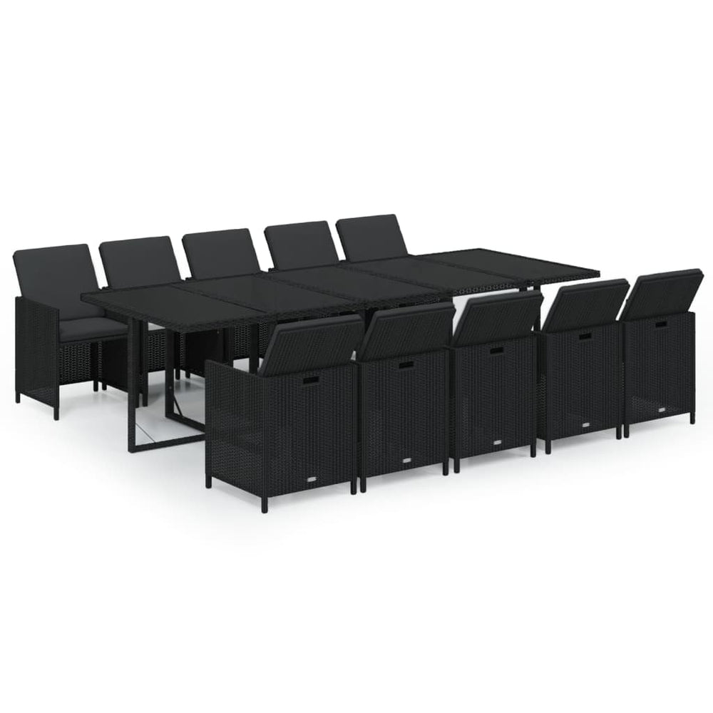 vidaXL 11-Piece Garden Dining Set with Cushions Poly Rattan Black