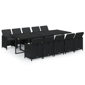 vidaXL 11-Piece Garden Dining Set with Cushions Poly Rattan Black
