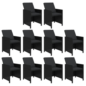vidaXL 11-Piece Garden Dining Set with Cushions Poly Rattan Black