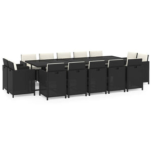 vidaXL 15-Piece Garden Dining Set with Cushions Poly Rattan Black
