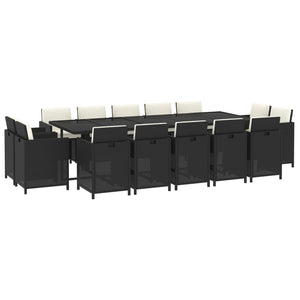vidaXL 15-Piece Garden Dining Set with Cushions Poly Rattan Black