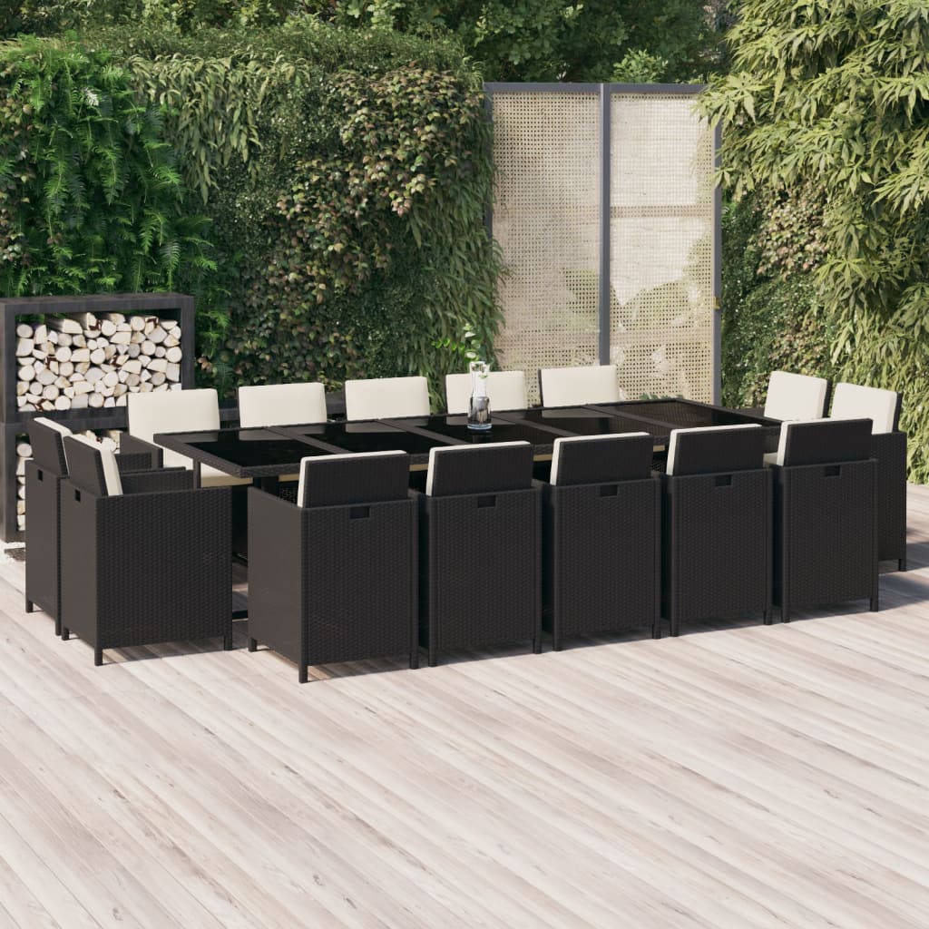 vidaXL 15-Piece Garden Dining Set with Cushions Poly Rattan Black