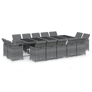 vidaXL 15-Piece Garden Dining Set with Cushions Poly Rattan Grey