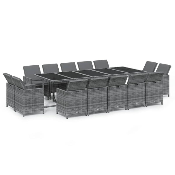 vidaXL 15-Piece Garden Dining Set with Cushions Poly Rattan Grey