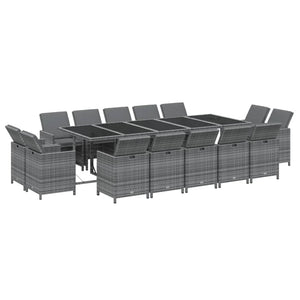 vidaXL 15-Piece Garden Dining Set with Cushions Poly Rattan Grey