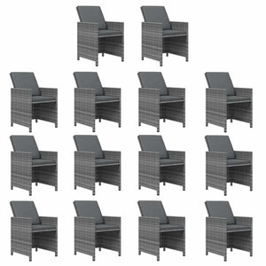vidaXL 15-Piece Garden Dining Set with Cushions Poly Rattan Grey