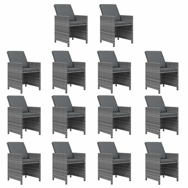 vidaXL 15-Piece Garden Dining Set with Cushions Poly Rattan Grey