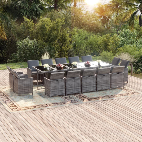 vidaXL 15-Piece Garden Dining Set with Cushions Poly Rattan Grey