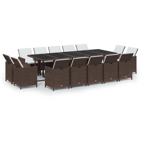 vidaXL 15-piece Garden Dining Set with Cushions Poly Rattan Brown