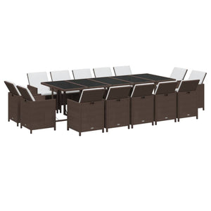 vidaXL 15-piece Garden Dining Set with Cushions Poly Rattan Brown