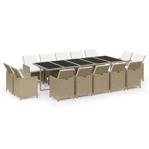 vidaXL 15-piece Garden Dining Set with Cushions Poly Rattan Beige