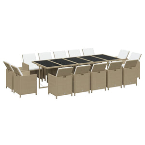 vidaXL 15-piece Garden Dining Set with Cushions Poly Rattan Beige