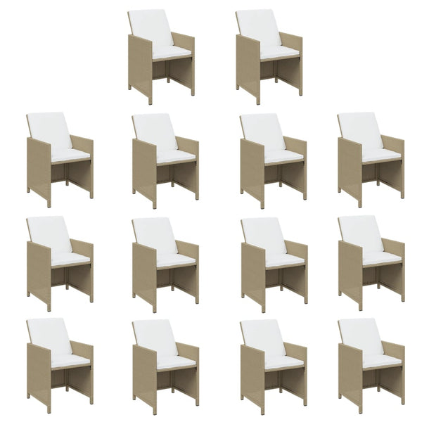 vidaXL 15-piece Garden Dining Set with Cushions Poly Rattan Beige