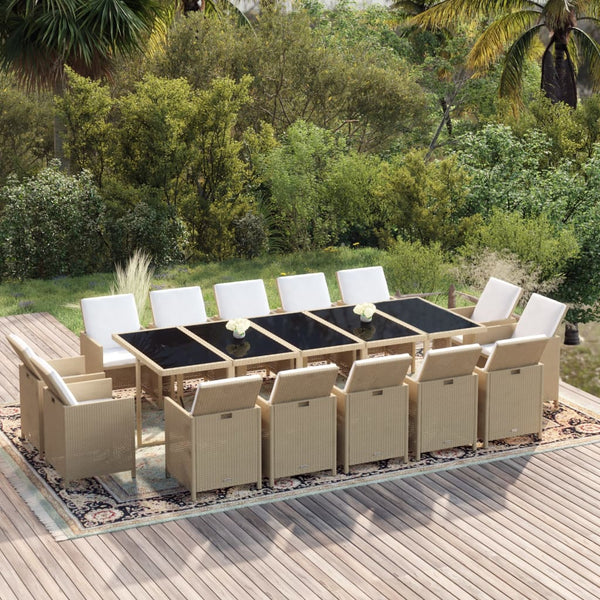 vidaXL 15-piece Garden Dining Set with Cushions Poly Rattan Beige