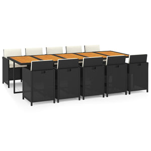 vidaXL 11-Piece Garden Dining Set with Cushions Poly Rattan Black