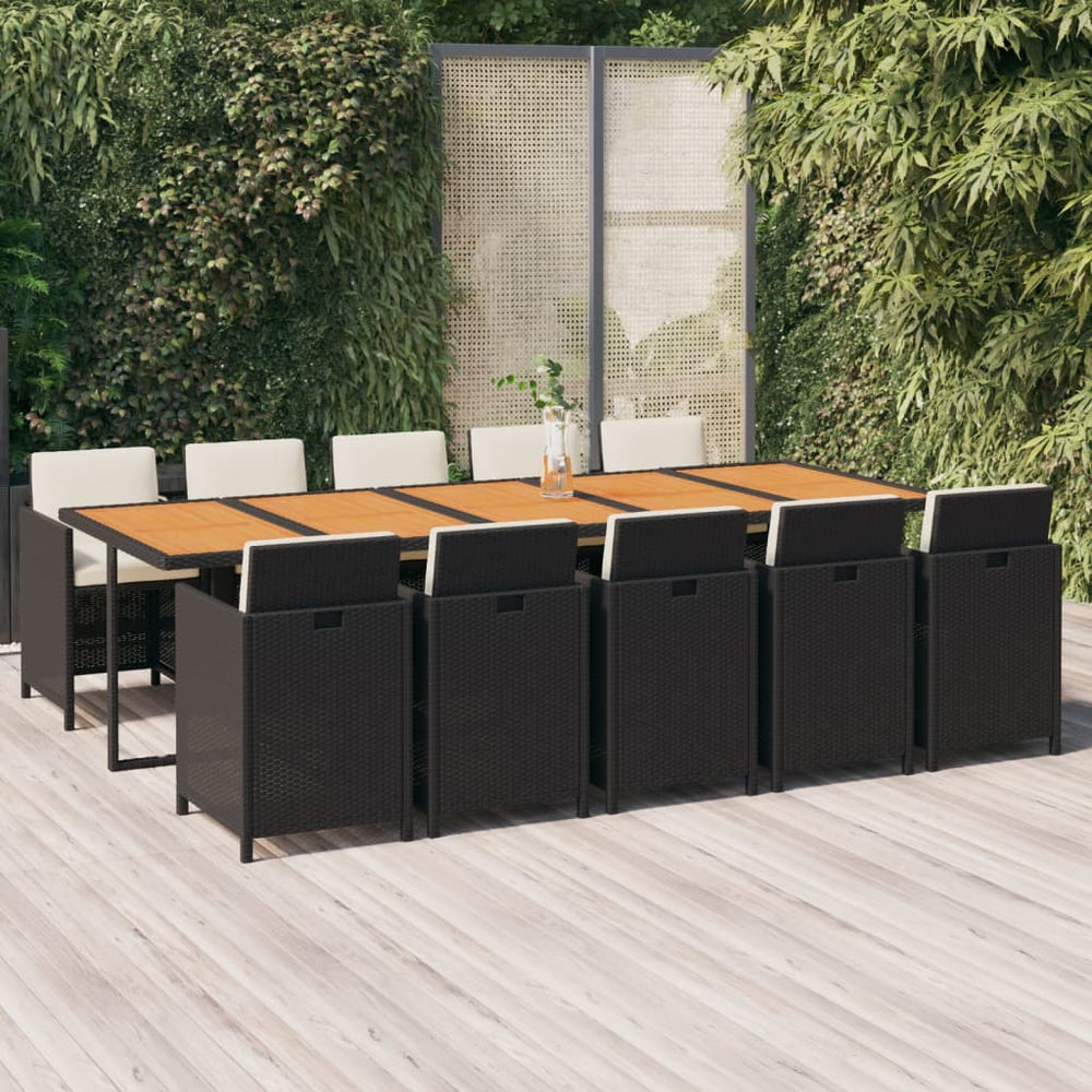 vidaXL 11-Piece Garden Dining Set with Cushions Poly Rattan Black