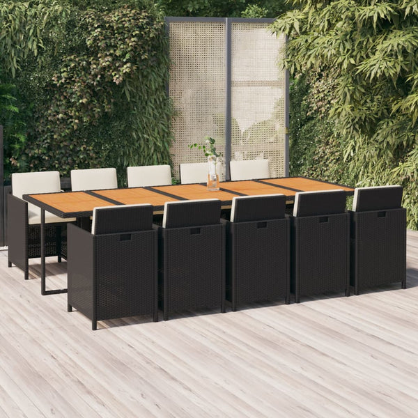 vidaXL 11-Piece Garden Dining Set with Cushions Poly Rattan Black