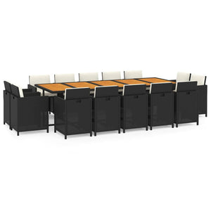 vidaXL 15-Piece Garden Dining Set with Cushions Poly Rattan Black