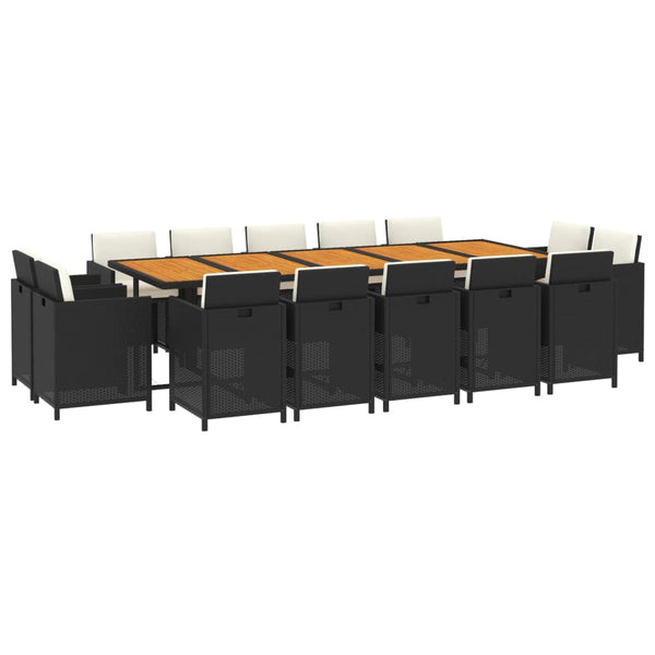 vidaXL 15-Piece Garden Dining Set with Cushions Poly Rattan Black