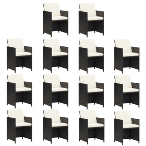 vidaXL 15-Piece Garden Dining Set with Cushions Poly Rattan Black