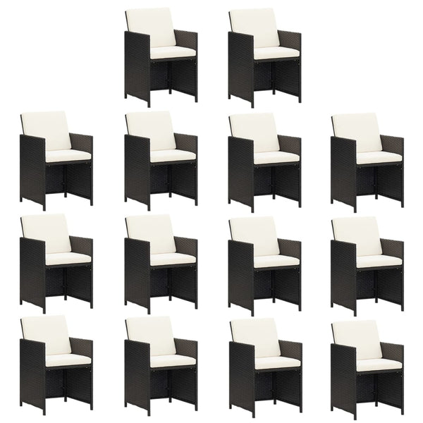 vidaXL 15-Piece Garden Dining Set with Cushions Poly Rattan Black