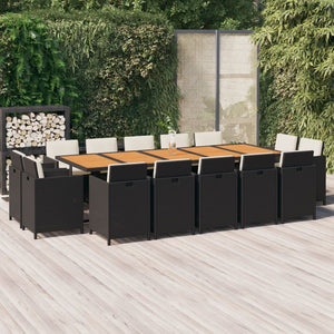 vidaXL 15-Piece Garden Dining Set with Cushions Poly Rattan Black