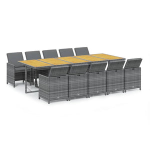 vidaXL 11-Piece Garden Dining Set with Cushions Poly Rattan Grey