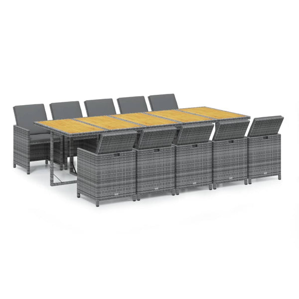 vidaXL 11-Piece Garden Dining Set with Cushions Poly Rattan Grey