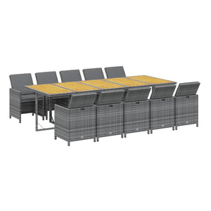 vidaXL 11-Piece Garden Dining Set with Cushions Poly Rattan Grey