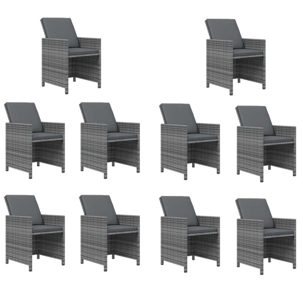 vidaXL 11-Piece Garden Dining Set with Cushions Poly Rattan Grey