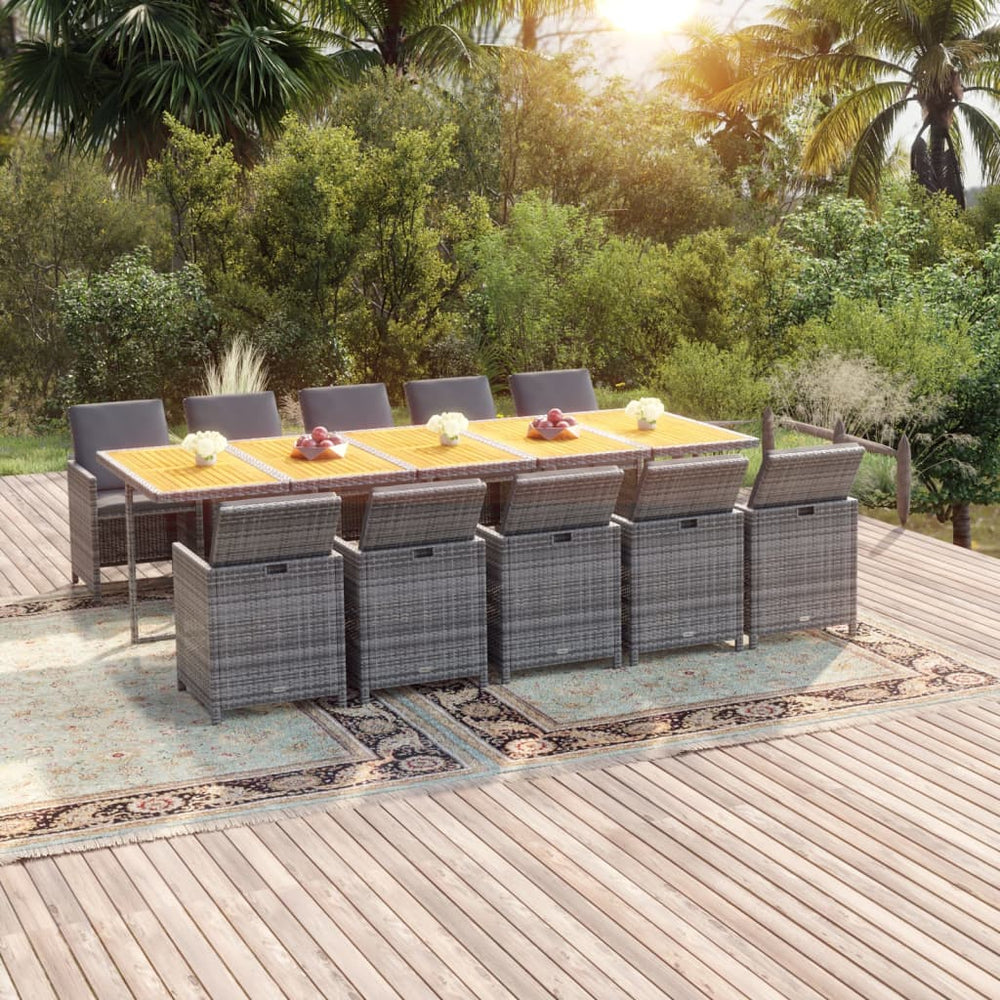 vidaXL 11-Piece Garden Dining Set with Cushions Poly Rattan Grey