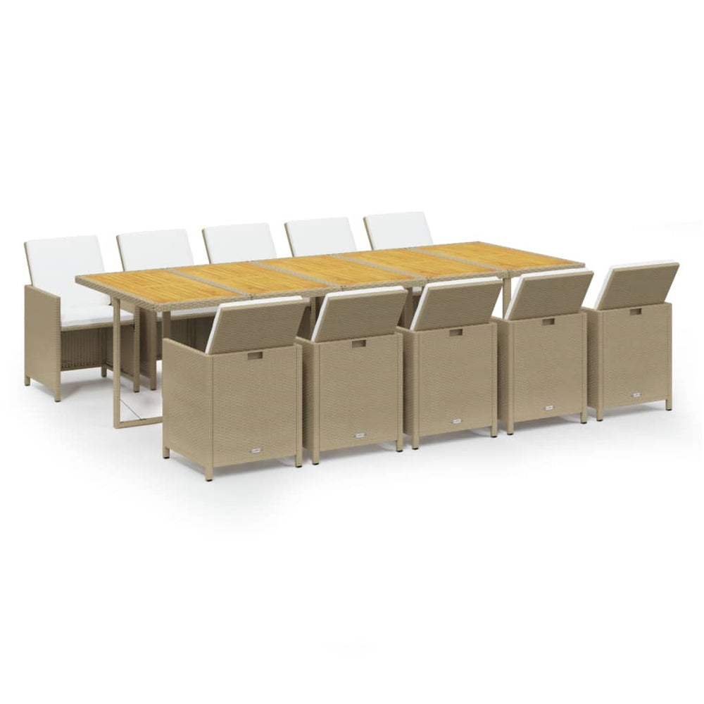 vidaXL 11-piece Garden Dining Set with Cushions Poly Rattan Beige
