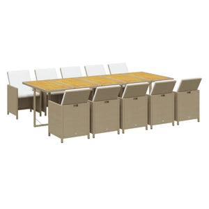 vidaXL 11-piece Garden Dining Set with Cushions Poly Rattan Beige