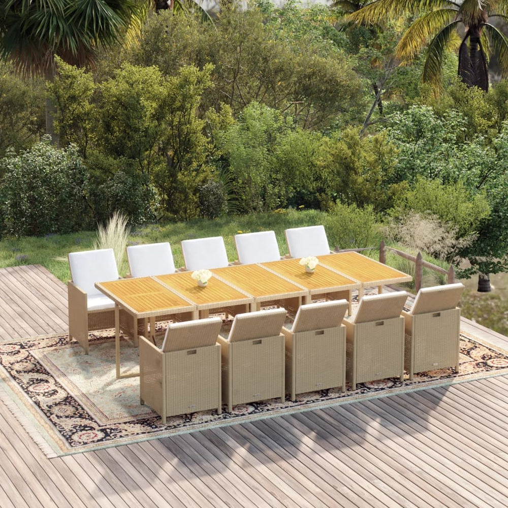 vidaXL 11-piece Garden Dining Set with Cushions Poly Rattan Beige
