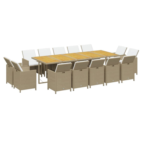 vidaXL 15-piece Garden Dining Set with Cushions Poly Rattan Beige